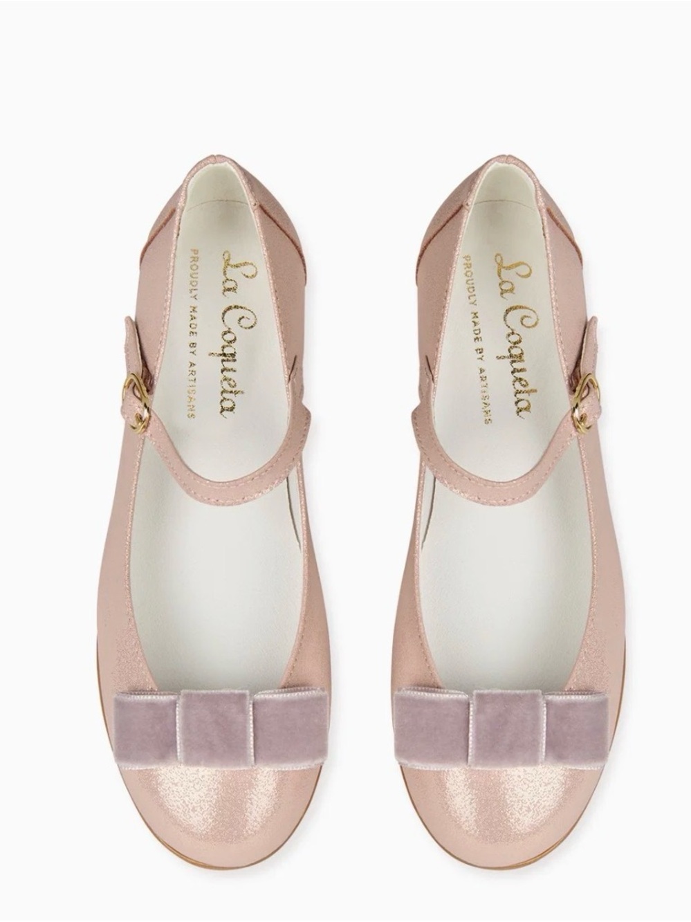 La Coqueta Pink Mary Jane Ballet Flats with Velvet Bow